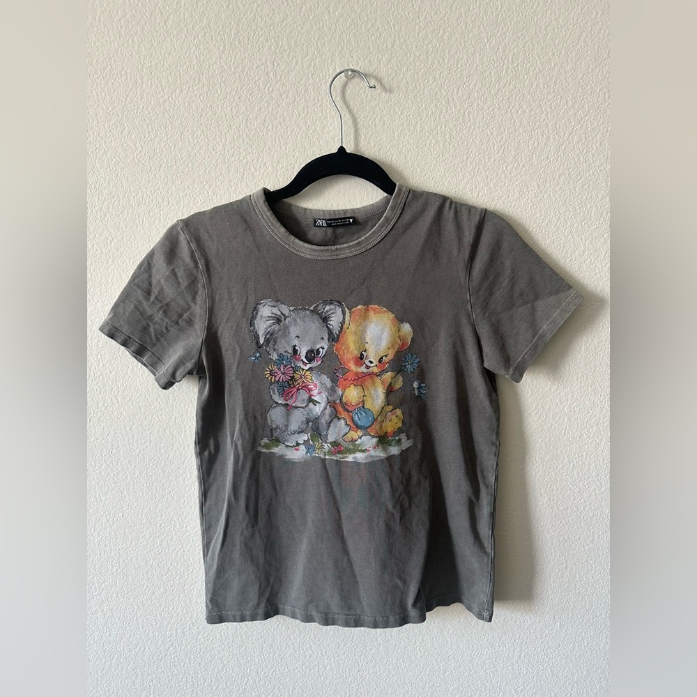 Zara grey koala bear graphic crew neck short sleeve t shirt - Picture 2 of 4